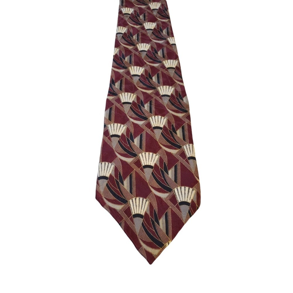 Gianfranco Ruffini Luxury 100% Italian Silk Red Geometric Mens Tie Made In USA